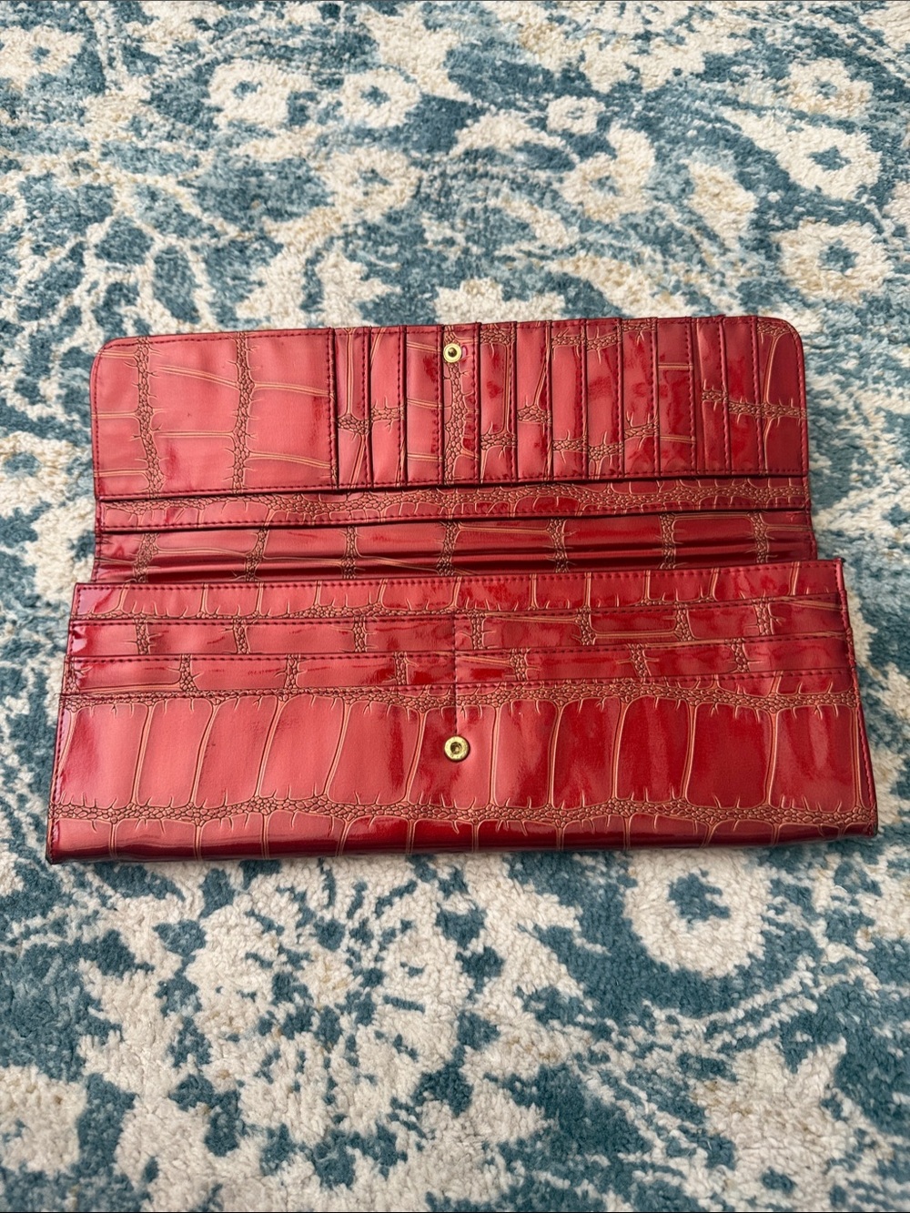 Big Buddha Red Croc-Embossed Clutch Wallet